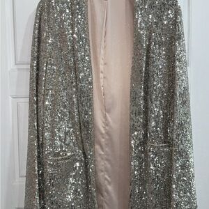 Gianni Bini Silver Sequin Blazer